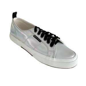 Superga X Jocelyn Lace-up Sneakers Faux Fur Tongue Silver Iridescent 41